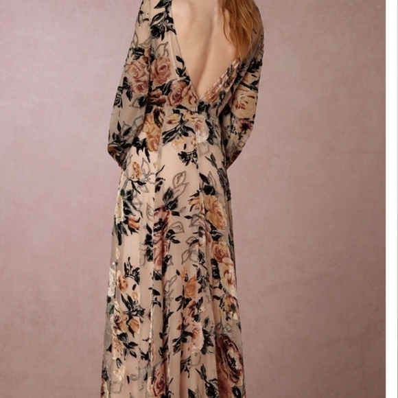 James Coviello Anthropologie Green Motif Sheer Ilona Formal Dress - Picture 1 of 16